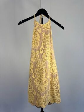 Hello Molly Pale Yellow Lace Halter Mini Dress